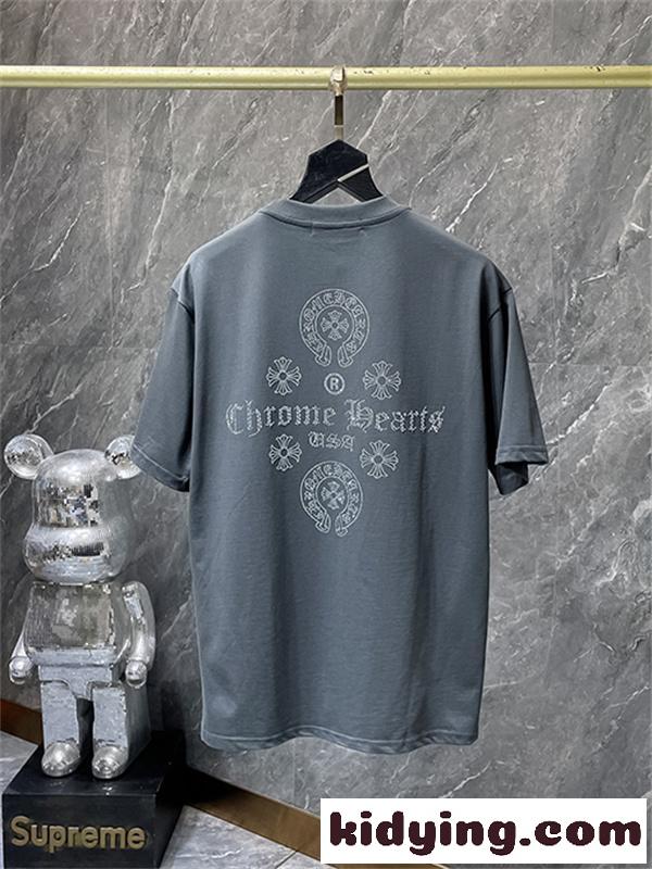 ホワイト 半袖Tシャツ Chrome Hearts クロムハーツ コピー 胸元サークルロゴ クルーネック シンプルカジュアル-6