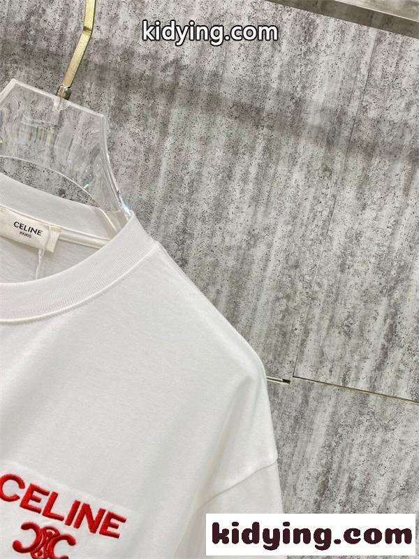 ワンポイントロゴ CELINE 半袖Tシャツモノトーンスタイル セリーヌ コピー 着回しアイテム-4