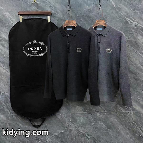 ブラック / グレー セーター POLO 円形ロゴ 2025秋冬ビジネス プラダ PRADA コピー トップス 高品質-0