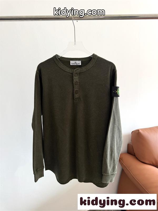 STONE ISLAND ストーンアイランド コピー 2026新作 ロンT 長袖Tシャツ ヘンリーネック 無地 カットソー-8