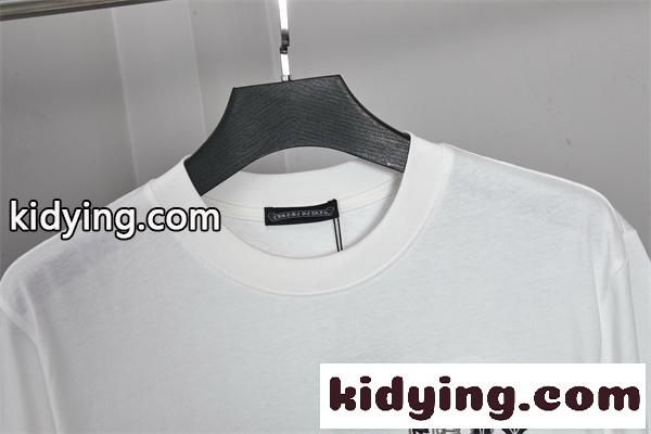 ホワイト 半袖Tシャツ Chrome Hearts クロムハーツ コピー 胸元ワンポイントロゴ バックビッグクロスグラフィック クルーネック モノトーンデザイン-2