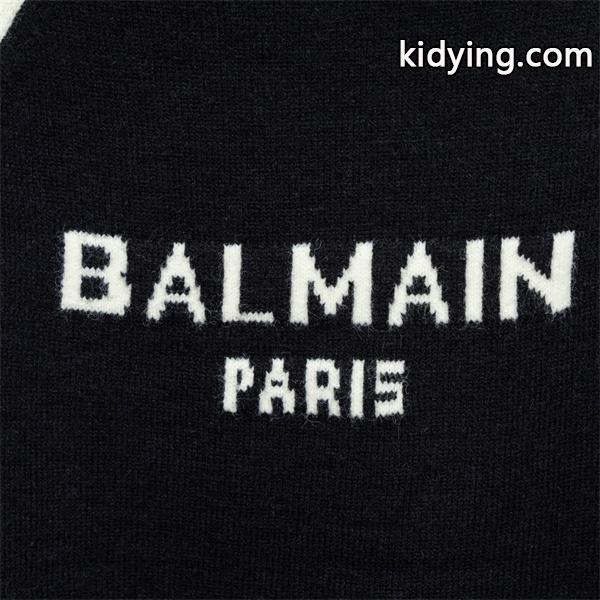 BALMAIN 偽物 秋冬日常 ユニセックス ブラック × ホワイト ベースボール風 ニットセーター バルマン-8