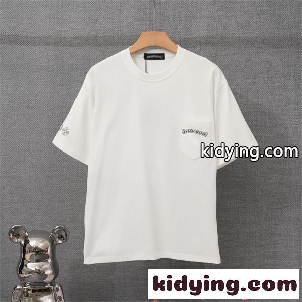 カラフルクロス バックプリント クロムハーツ スーパーコピー 半袖Tシャツ 胸ポケット付き ホワイト ブラック 夏 ストリート Chrome Hearts-0