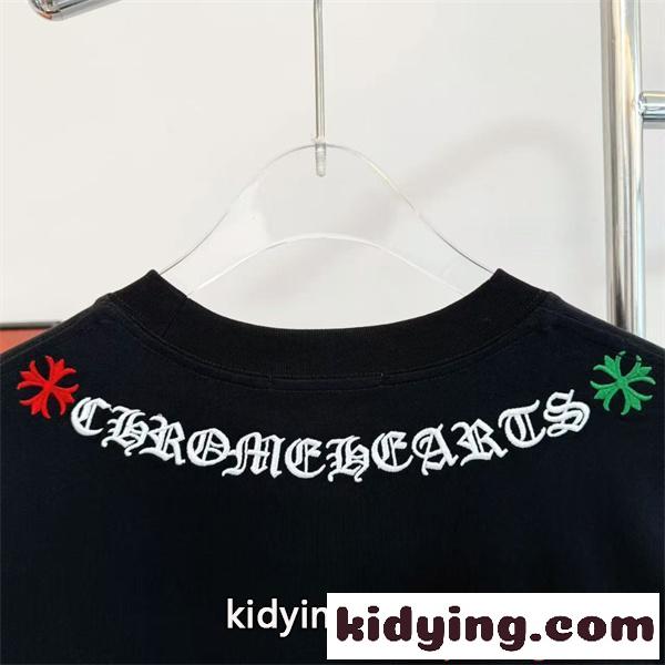 CHROME HEARTS 人気 カラフルクロス ロゴ刺繍 ブラック 半袖 Tシャツ 映えデザイン クロムハーツ コピー-8