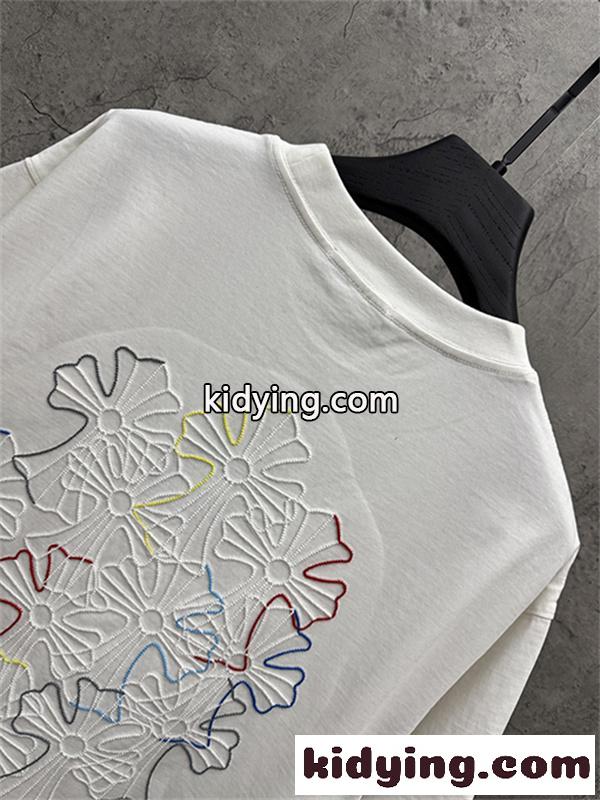 ブラック 半袖Tシャツ Chrome Hearts クロムハーツ コピー マルチカラークロス刺繍風 胸元ワンポイント クルーネック ゆったりシルエット-9