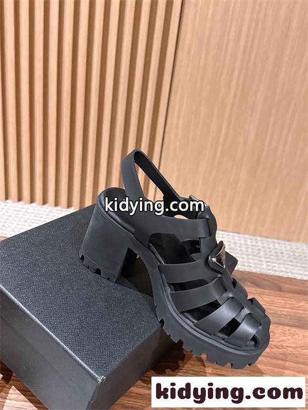 Prada 26ss プラダサンダルコピー 編み上げデザインのローマ厚底サンダル黒色上質9㎝高さ-1
