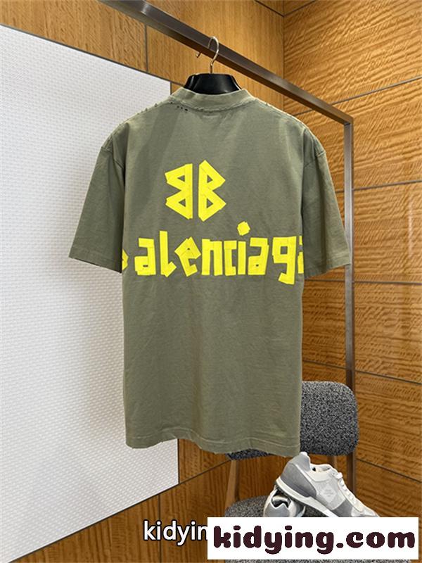 ライムイエロー 半袖Tシャツ BALENCIAGA ビッグロゴプリント バレンシアガ コピー オーバーサイズ クルーネック メンズカジュアル-5