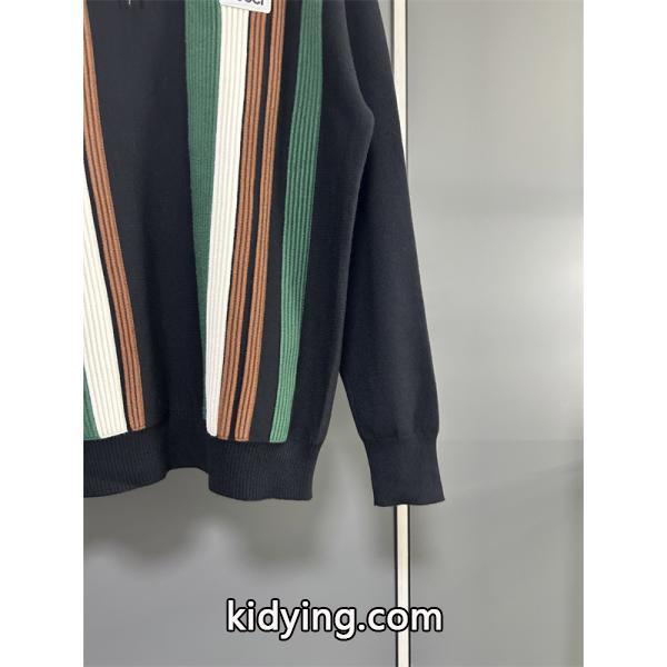 グッチ コピー ストライプ ジップアップ 襟付き ニット トップス ブラウン アイボリー GUCCI-1
