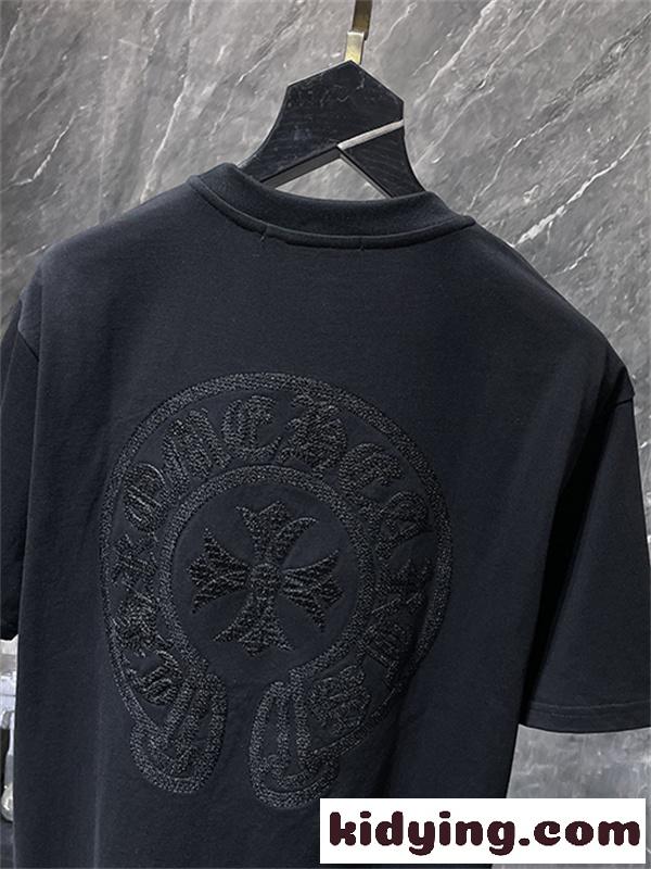 バックプリントTシャツ Chrome Hearts クロムハーツ コピー トーンオンクロス柄 半袖 丸首 ストリートカジュアル-5
