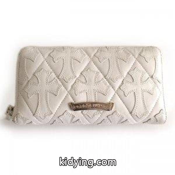 CHROME HEARTS (クロムハーツ) REC-F ZIP cemetery cross wallet white leather / セメタリークロスパッチ ウォレット ホワイトレザー 長財布 通販ショッピング-0