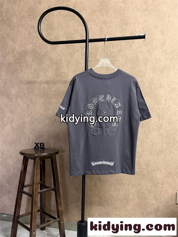 Tシャツ クロムハーツ コピー 半袖 無地 胸元刺繍 袖ロゴ ベーシック Chrome Hearts ブラック ホワイト グレン-2