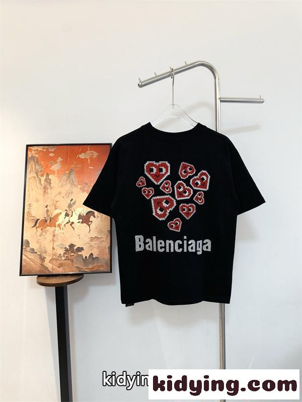 心形プリント ブラック ホワイト ロゴ入り 春夏 カジュアル Balenciaga レディース バレンシアガ コピー Tシャツ-3