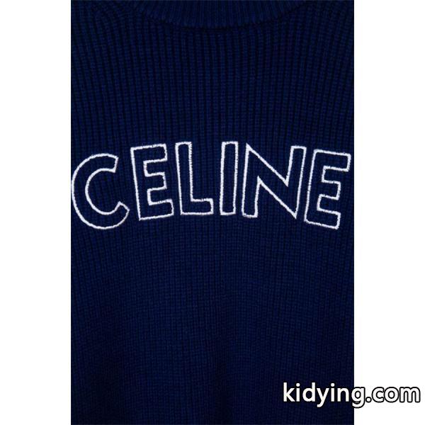 セリーヌ CELINE スーパーコピー 2025秋冬新作 ネイビー ロゴ刺繍 クルーネック ニット セーター-3