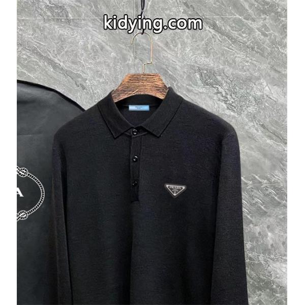 ブラック / グレー セーター POLO クラシック三角ロゴ 2025秋冬洗練 プラダ PRADA コピートップス-4