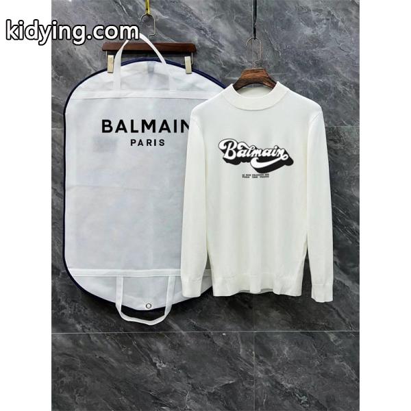 BALMAIN コピー 秋冬ストリート個性 トレンディ ブラック × ホワイト 半高领 アートロゴ ニットセーター バルマン-1
