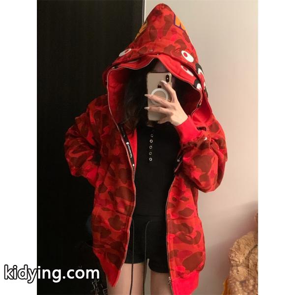 BAPE コピー 秋冬 復古 定番 グレー カモフラージュ シャーク 連帽 ジップアップ ベイプ-2