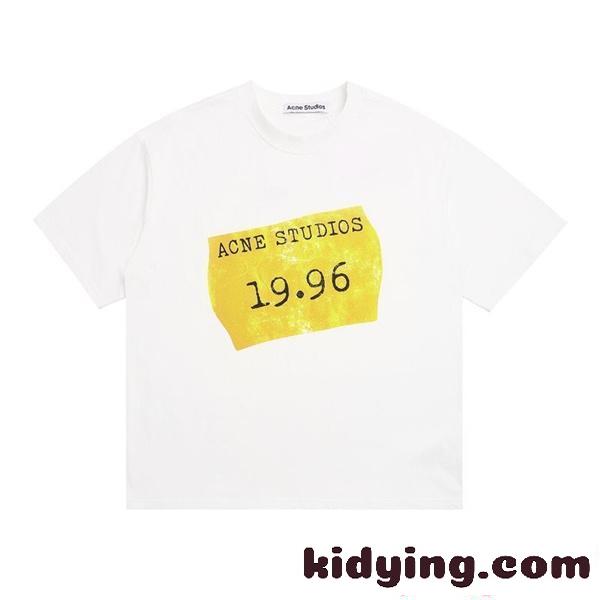 ペイント カップルTシャツ ホワイト 半袖 Acne プリント アクネストゥディオズ コピー 韓国風-2