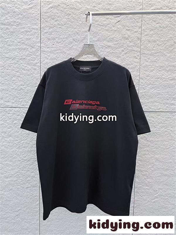 ビビッドピンク 半袖Tシャツ BALENCIAGA バレンシアガ コピー ダブルロゴプリント クルーネック ゆったりシルエット メンズカジュアル-2