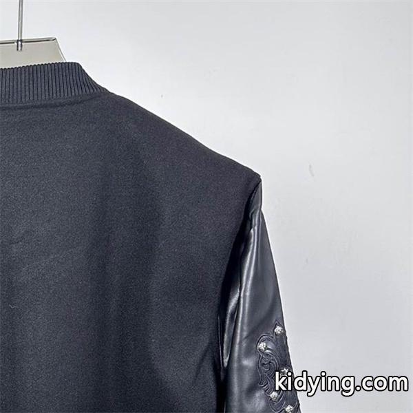 CHROME HEARTS コピー 上品 重厚 レザースタジャン クロス刺繍 ブラック クロムハーツ-0