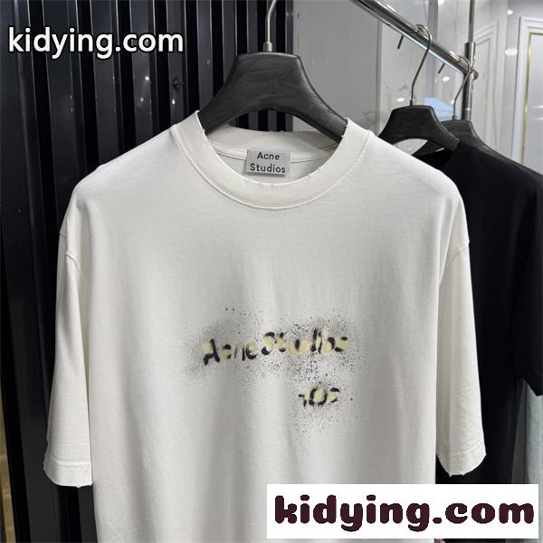 Tシャツ ブラック 半袖 アクネストゥディオズ コピー Acne スプレーデザイン ストリート感 プリント-3
