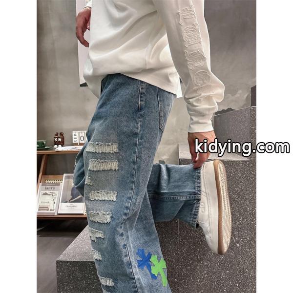 限定モデル グレー ダメージデザイン Chrome Hearts クロムハーツ スーパーコピー デニムパンツ-3