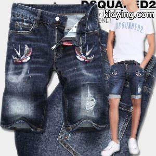 人目を引く存在感DSQUARED2ディースクエアード激安メンズショートジーンズ刺繍付きデニムズボン-0