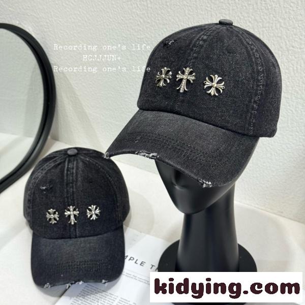 2026新作 CHROME HEARTS 激安 クロムハーツ デニムキャップ クロススタッズ ダメージ加工 ベースボールキャップ ユニセックス-4