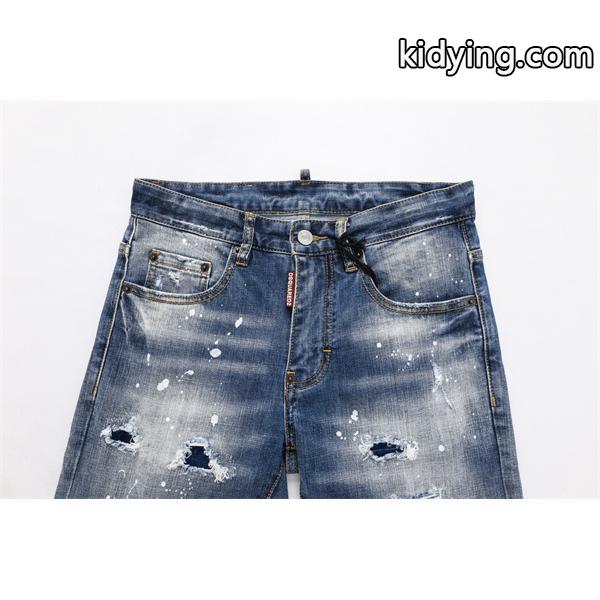Dsquared2 激安 クラッシュデニム メンズ ジーンズ ダメージ加工 ヴィンテージ風 ストレッチ スリム カジュアルパンツ-6