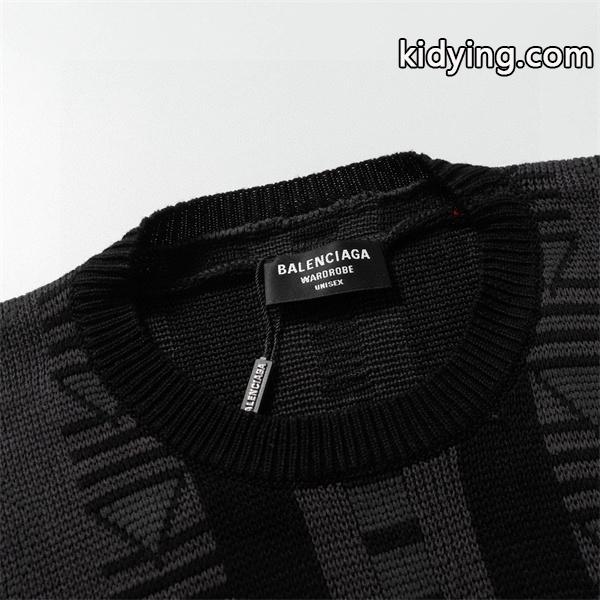 BALENCIAGA 偽物 ニットセーター モノグラム柄 グレー ブラック 長袖 トップス N級品 バレンシアガ-1