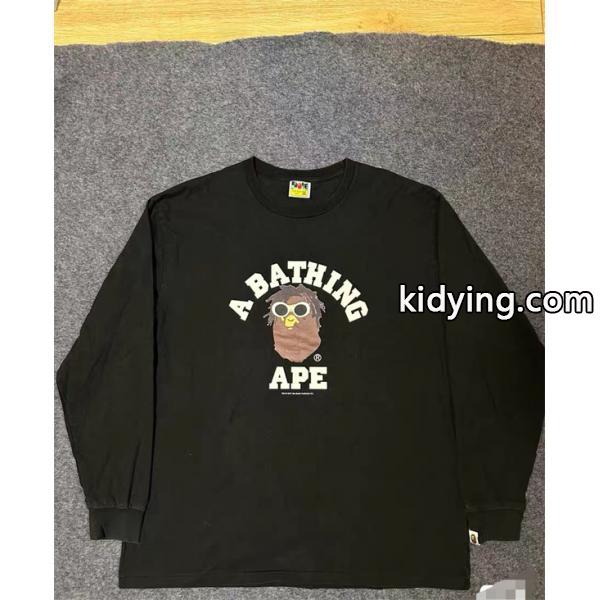 BAPE スーパーコピー 秋冬ストリートクール 定番 ホワイト メガネ猿人 ロゴ 長袖 T シャツ ベイプ-6