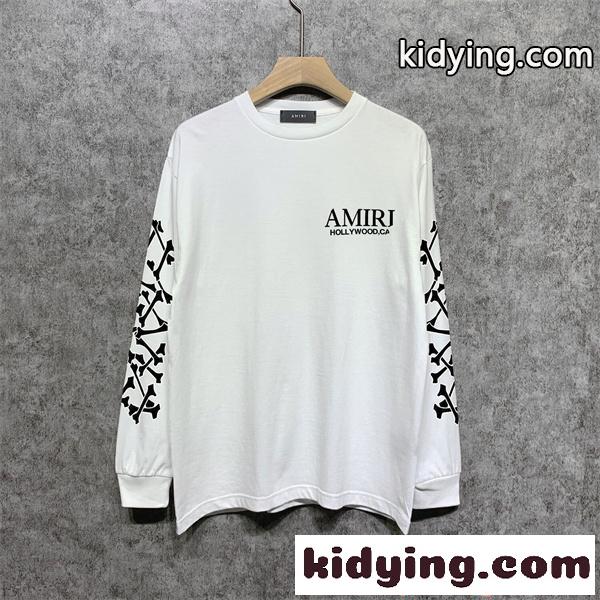 アミリ AMIRI コピー BONES STACKED ロンT メンズ 長袖Tシャツ 骨プリント スリーブロゴ ブラック ストリート オーバーサイズ-2