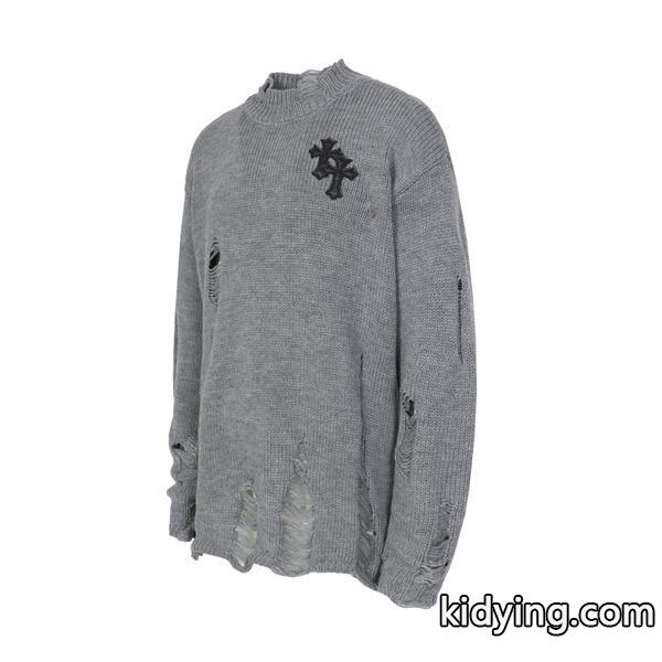 希少モデル グレー ダメージニット トレンド 2025秋冬必須 クロムハーツ スーパーコピー Chrome Hearts ニット-1