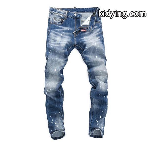 Dsquared2風 激安 スリムフィット ヴィンテージデニム メンズ ダメージ加工 スプラッシュペイント ジーンズ-0