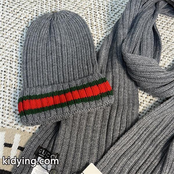 GUCCI グッチ コピー ニットマフラー キャップセット ブラック 暖か素材 冬仕様-8