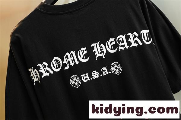 半袖Tシャツ 激安 クロムハーツ コピー ブラック ロゴプリント コットン素材 クルーネック ルーズフィット CHROME HEARTS 通気性 軽量 柔らかい ストリート 夏-3