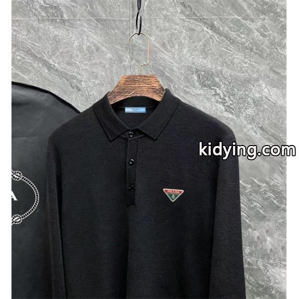 ブラック / グレー セーター POLO 三角ロゴ 2025秋冬シャープ プラダ PRADA 偽物 トップス 定番-4