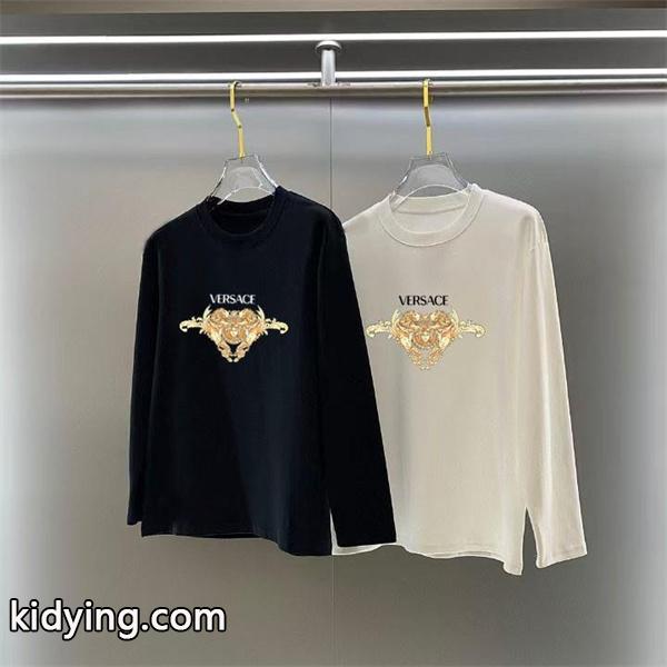 2025秋冬対応 プレミアム ブラック × ホワイト ゴールド双メデューサ 長袖Tシャツ ヴェルサーチ VERSACE コピー-0