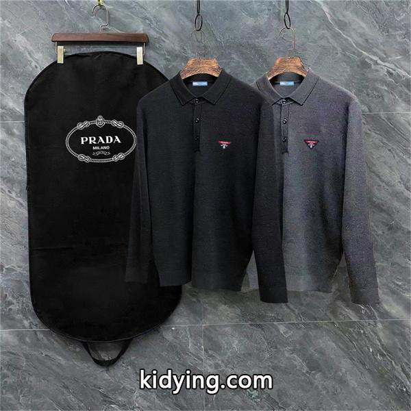 グレー セーター POLO プラダ PRADA スーパーコピー 2025秋冬ビジネス 上品 最新コレクション-0