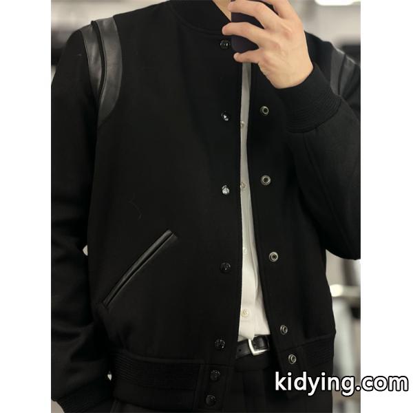 バルマン BALMAIN コピー 秋冬シ 注目 ブラック レザーアクセント ベースボールジャケット-2