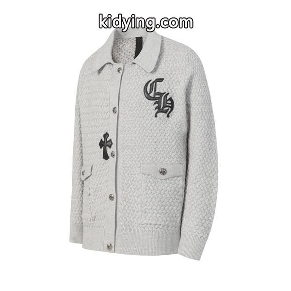 上質感たっぷり グレー × ブラック 刺繍 着心地抜群 クロムハーツ コピー Chrome Hearts カーディガン-0
