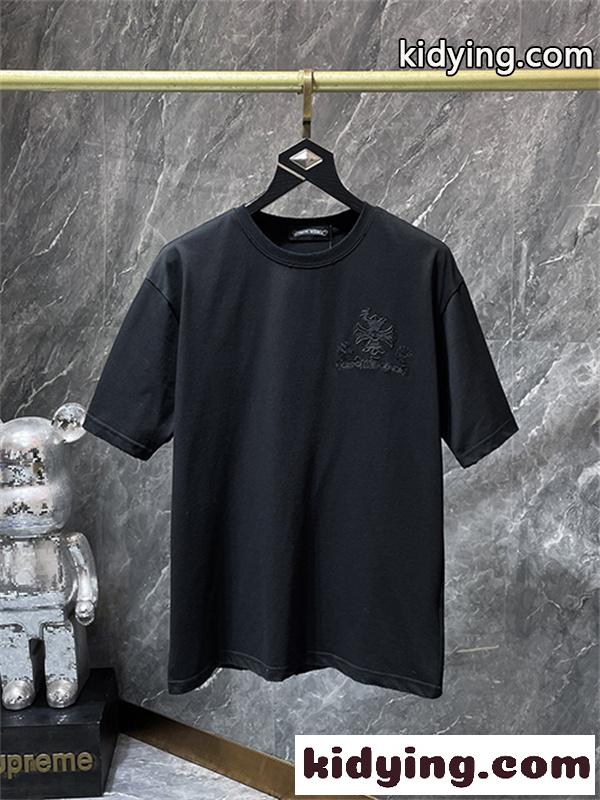 ブラック ホワイト 半袖Tシャツ Chrome Hearts クロムハーツ コピー トーンオンサークルロゴ バックグラフィック クルーネック リラックスシルエット-1