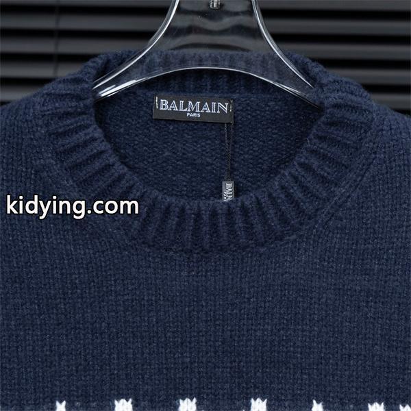 グレー 大ロゴ ニットセーター バルマン BALMAIN スーパーコピー 秋冬日常シンプル定番-4