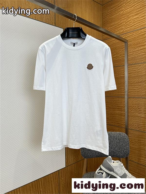 ホワイト ブラック 半袖Tシャツ MONCLER モンクレール コピー 胸元ロゴワッペン クルーネック 無地調 シンプルカジュアルトップス-7