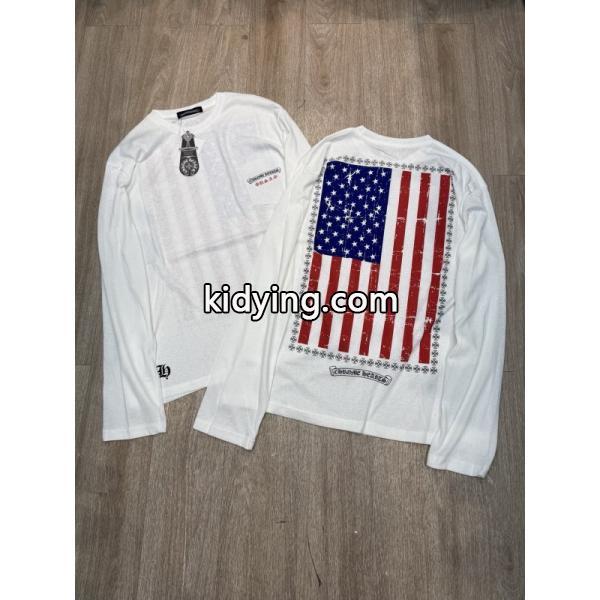 クロムハーツ スーパーコピー アメリカンヴィンテージ スタイル 長袖Tシャツ 星条旗プリント CHROME HEARTS-2