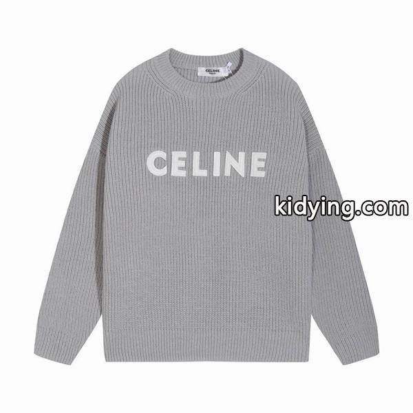 セリーヌ CELINE 偽物 上品で柔らかな 2025秋冬新作 グレー ロゴ刺繍 クルーネック ニット セーター-0
