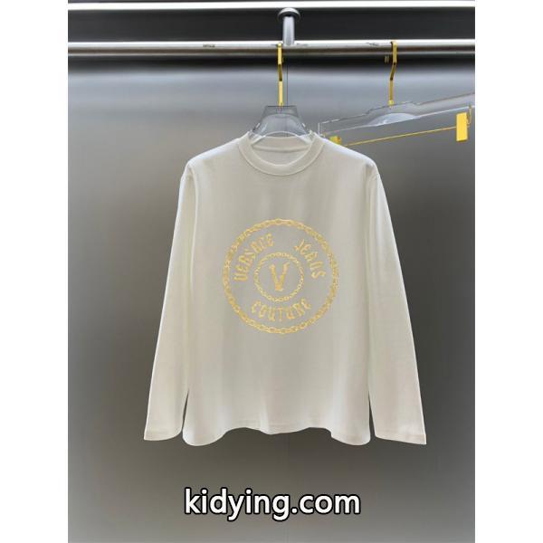 ヴェルサーチ VERSACE コピー 2025秋冬インディスペンサブル 伝統 ブラック × ホワイト ゴールド V 柄 長袖Tシャツ-4