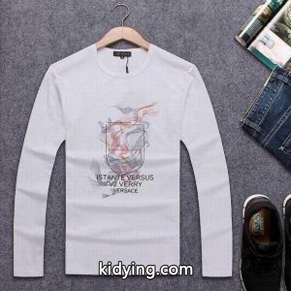 肌触りの良いヴェルサーチメンズ 長袖ＴシャツVERSACEプリントカットソーインナートップス-2