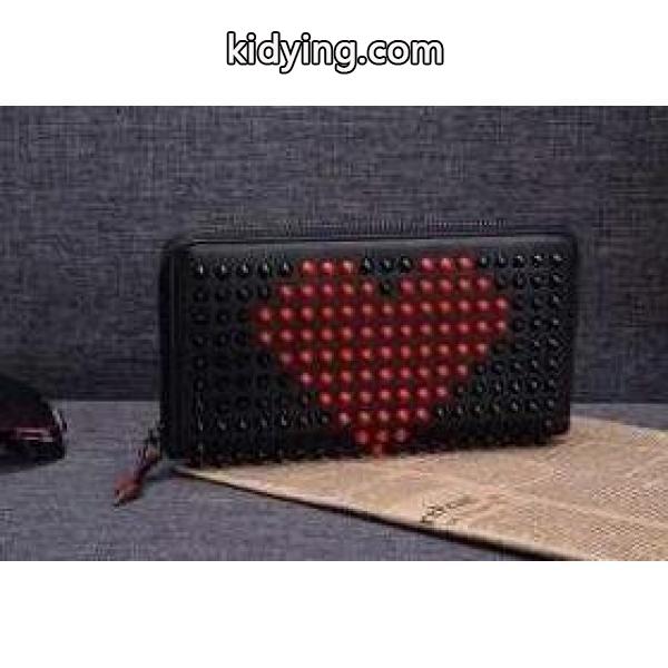 個性的ルブタン財布レディースCHRISTIAN LOUBOUTIN ラウンドファスナースパイクスハートウォレット-0