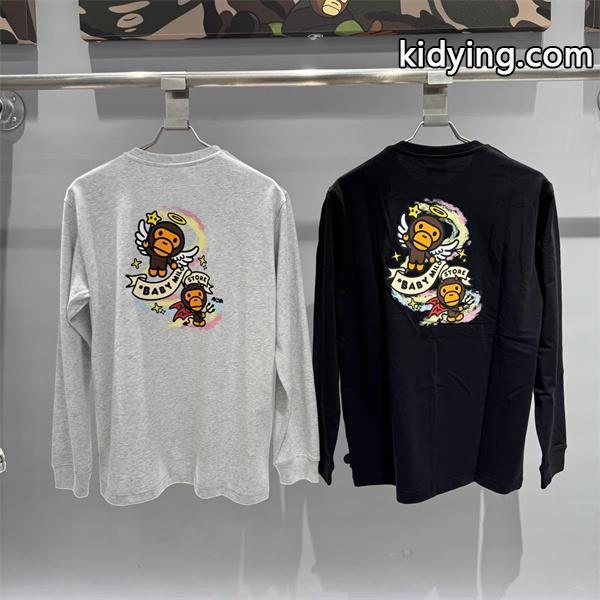 グレー × ブラック 天使 Milo プリント 長袖 T シャツ ベイプ BAPE 偽物 秋冬ストリートフェミニン-0