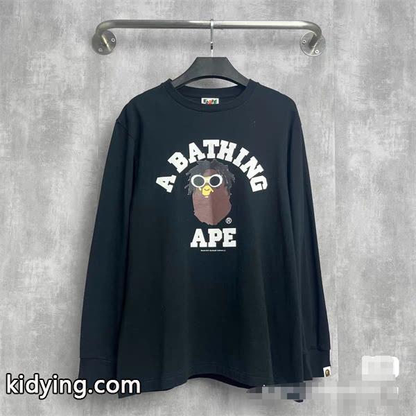 BAPE スーパーコピー 秋冬ストリートクール 定番 ホワイト メガネ猿人 ロゴ 長袖 T シャツ ベイプ-0